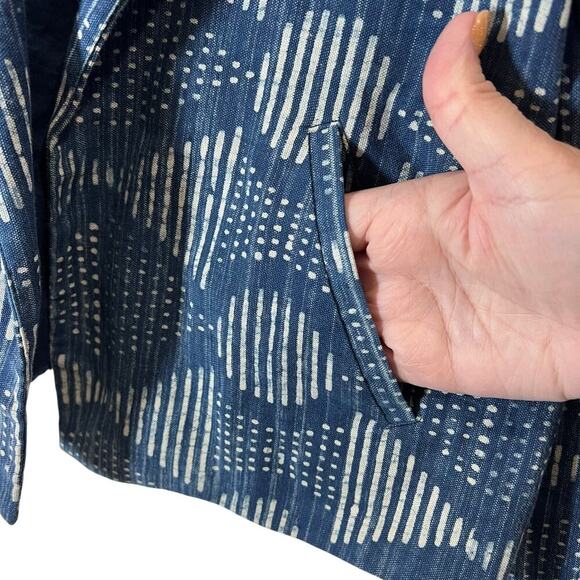 Eileen Fisher Hand Printed 100% Organic Cotton Indigo Blazer Jacket Cropped XS - Picture 4 of 8
